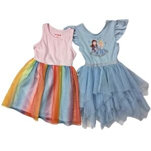 Toddler Girl 3T Tulle Dress Lot Blue Frozen Pink Cat & Jack Rainbow Tutu Summer